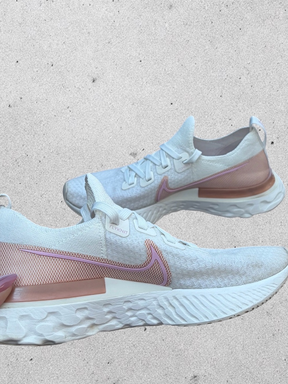 Nike React Infinity Run Flyknit White Rose Gold Sneakers, Sz 8